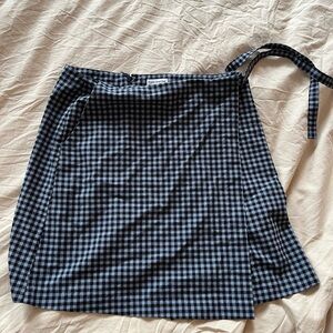 Frank & Oak Black and White Gingham Wrap Mini Skirt
